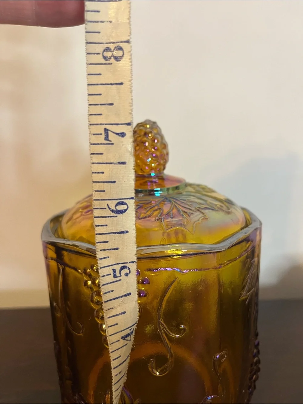 Vintage Indiana marigold carnival glass canister jar 7